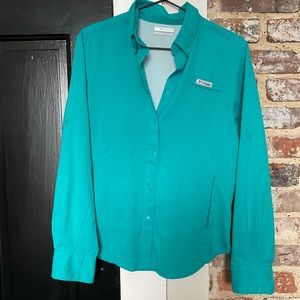 Turquoise Columbia PFG Long Sleeve Buttoned Shirt